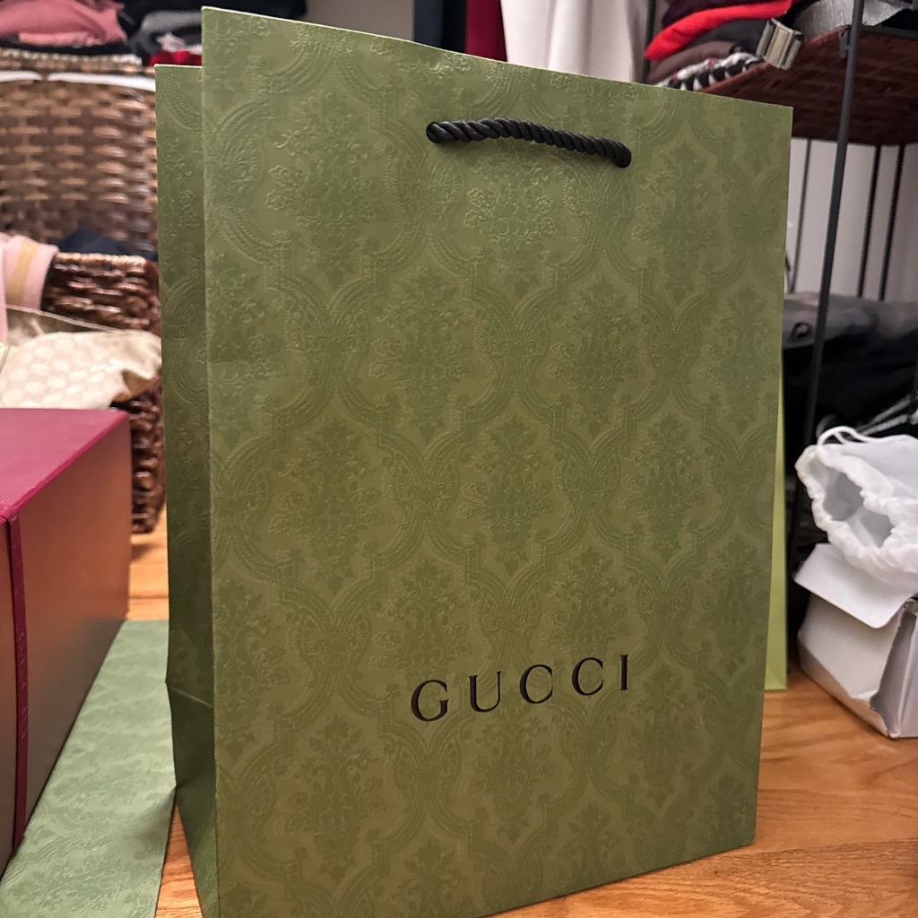 Gorgeous Large Gucci Store Shopping Bag Green Authentic Heavy Paper Tote